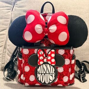 Loungefly Disney Parks Minnie Mouse Sequin Ears Holder Backpack- Ears Included!